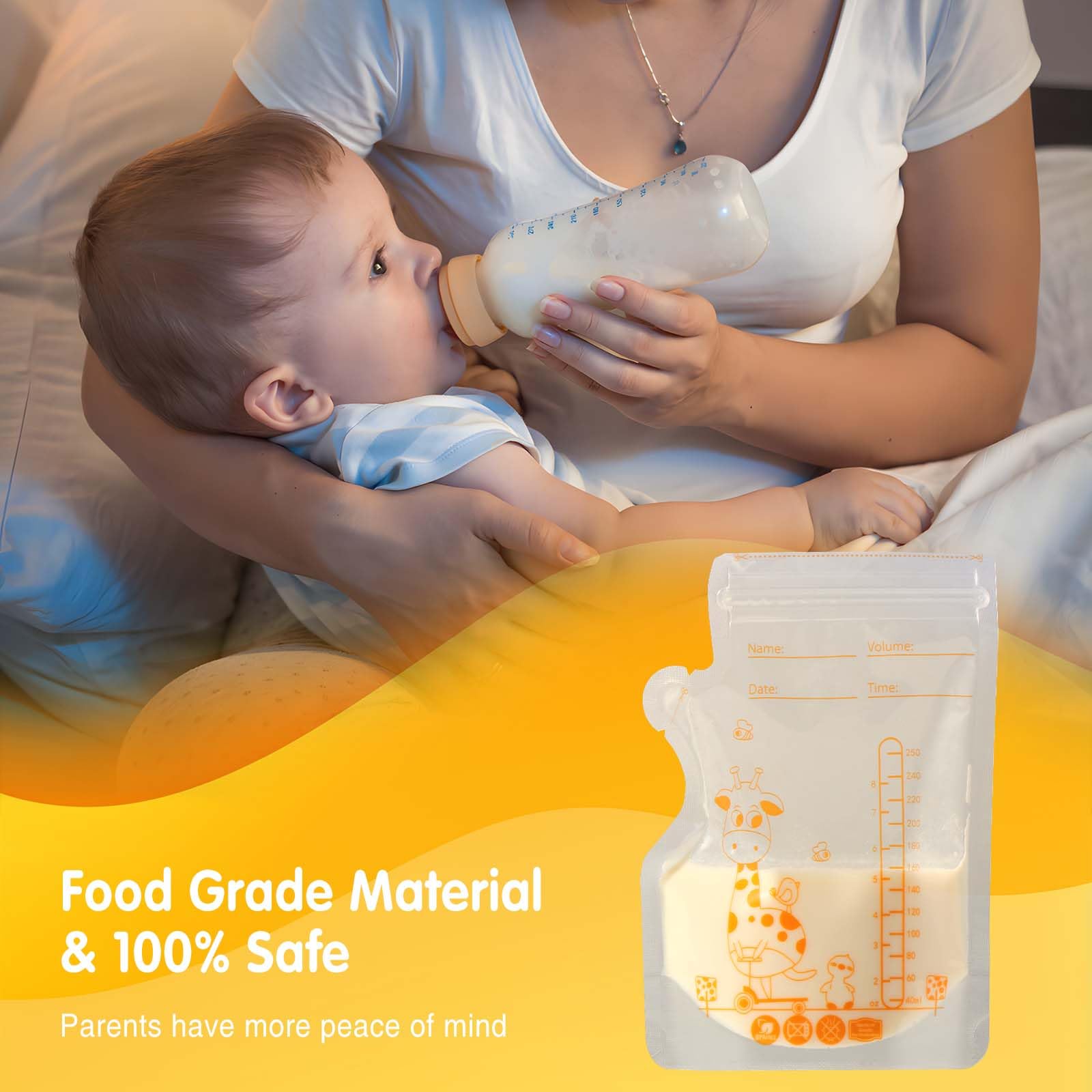 Vinabo Breast Milk Storage Bags, 50 PCS Milk Storage Bags, 250ml Breastmilk Storage Bags Pre-sterilised, Breastmilk Double Seal Bag - Image 3