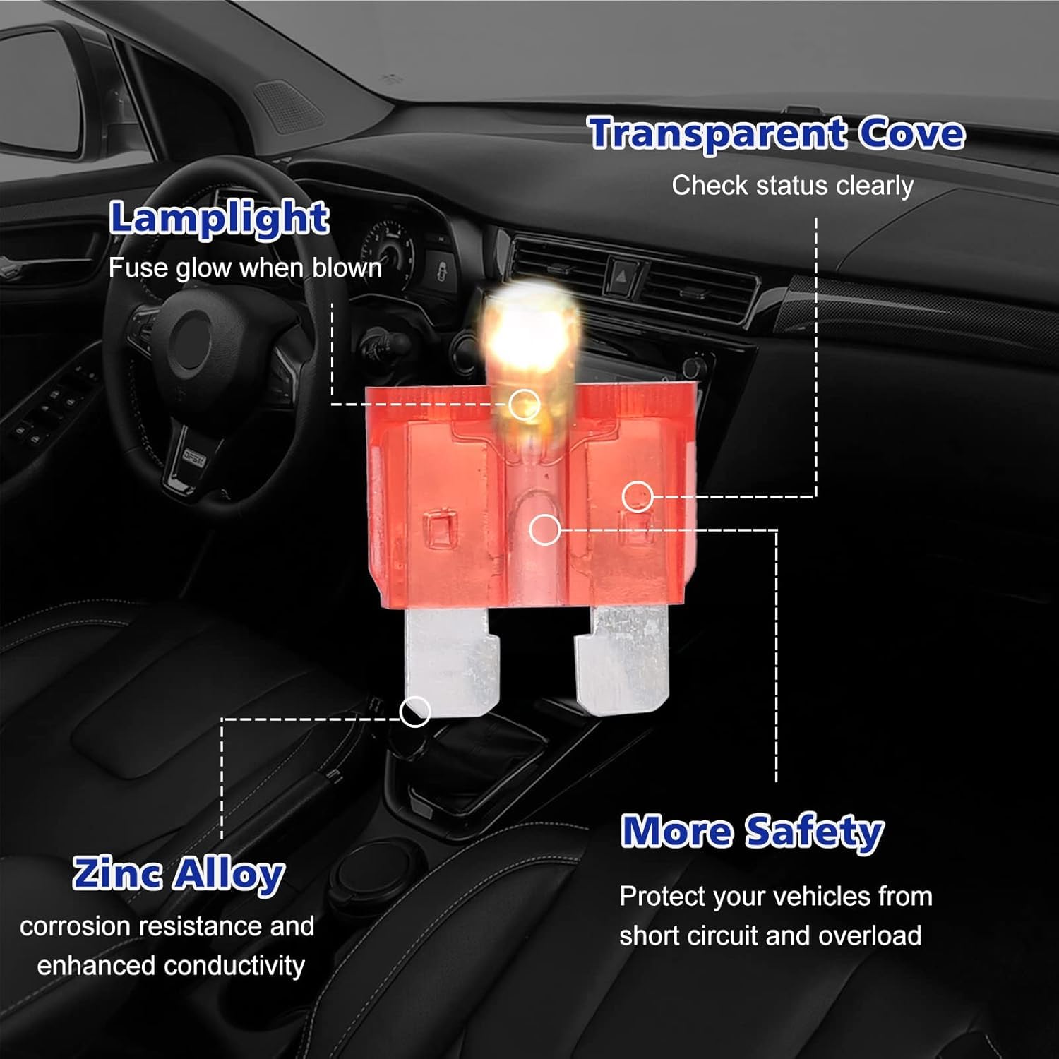 56 fusibili a incandescenza mini e standard a lama automobilistica con 2 estrattori, facile identificazione, si illumina automaticamente quando viene soffiato (56 fusibili mini e standard)