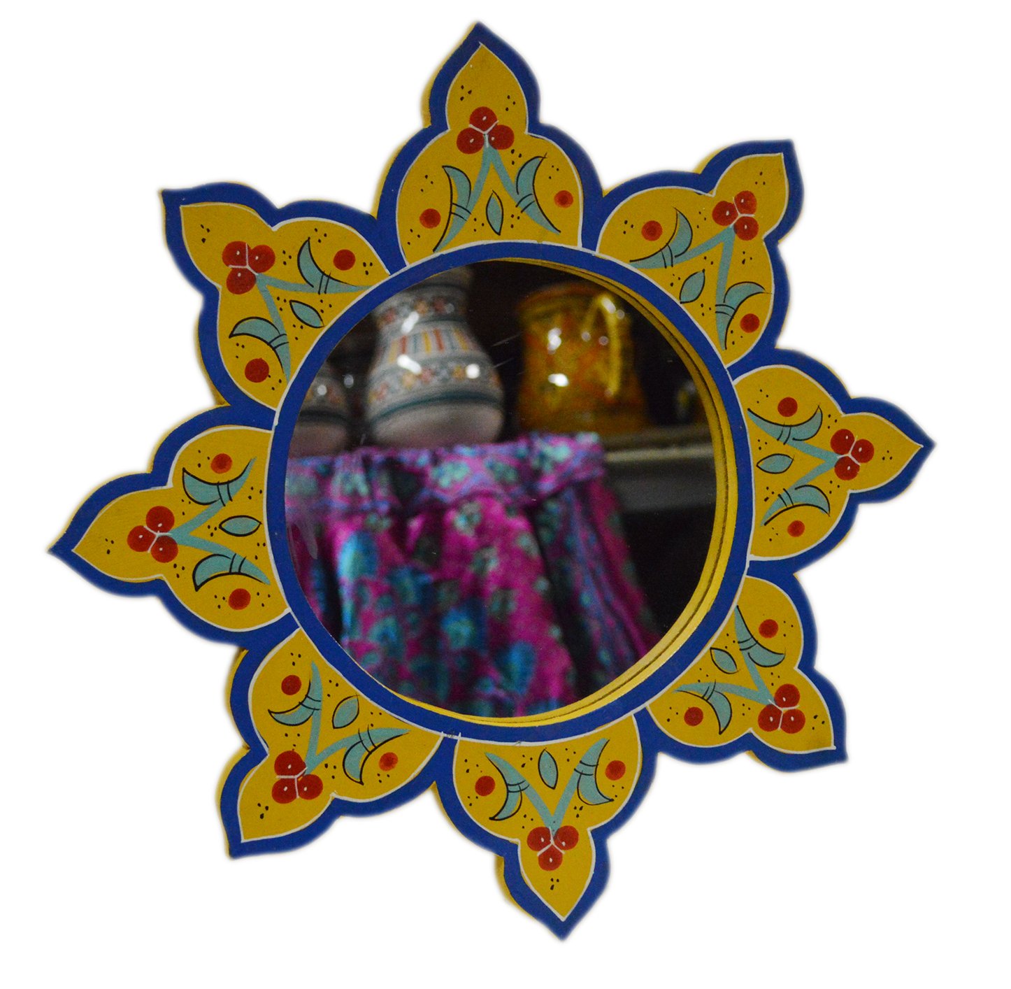 Treasures Of Morocco Moroccan Mirror Hand Painted Wood Bathroom Dresser Wall Decor Handmade Small Yellow