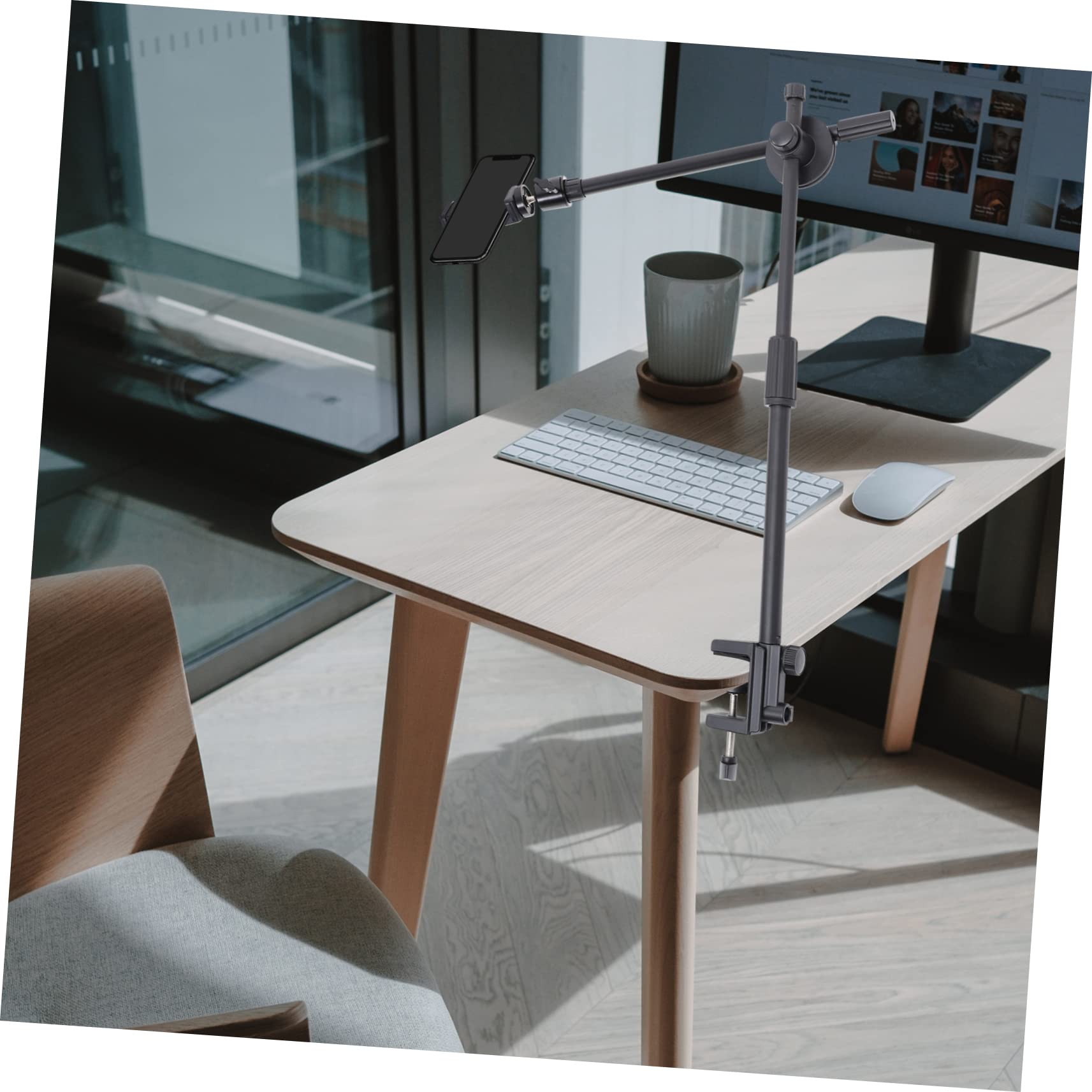 Soporte Negro Móvil Telescópico Teléfono Articulado para Brazo | Abs Metal y Silicona, Base Antideslizante, Rotación 360 Grados, para Sillas y Cabeceros