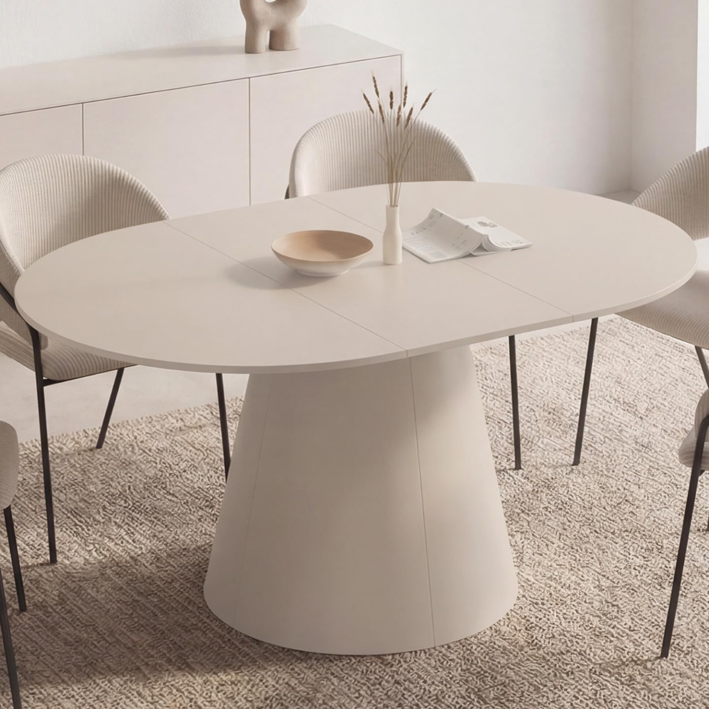 IDMarket - Ausziehbarer runder Esstisch Engel 6 Personen Holz beige 110-150 cm