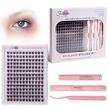 Fenshine Cluster Lashes Individual Lashes Wide Stem C/D Curl 9-15mm Length DIY Eyelash Extension Individual Soft False Lashes for Personal Use at Home (144pcs Mix 9-15MM, Eyelash Extension Kit)