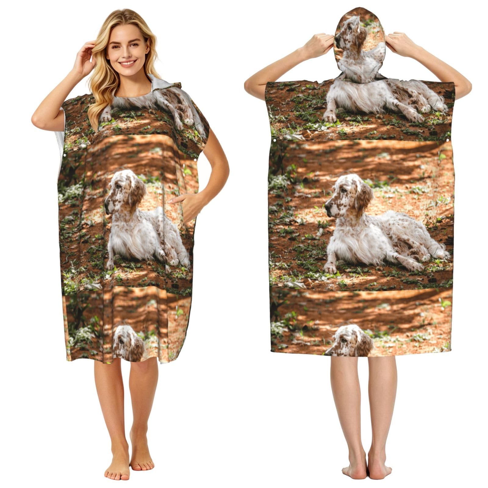 Poadnly English Setter Autumn Pets Dogs English, Adult Hooded Beach Towel 90 x 110 cm,Changing Bath Robe, Surf Poncho Towel For Women Men