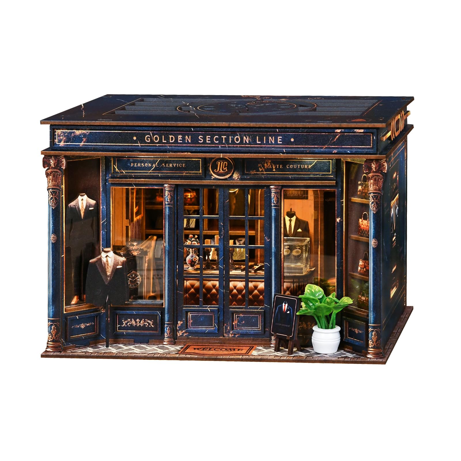 DIY book nook kit, craft set for adults - Golden Section Line - nook art, wooden bookend and 3D puzzle with LED light, Christmas birthday gifts — image 1