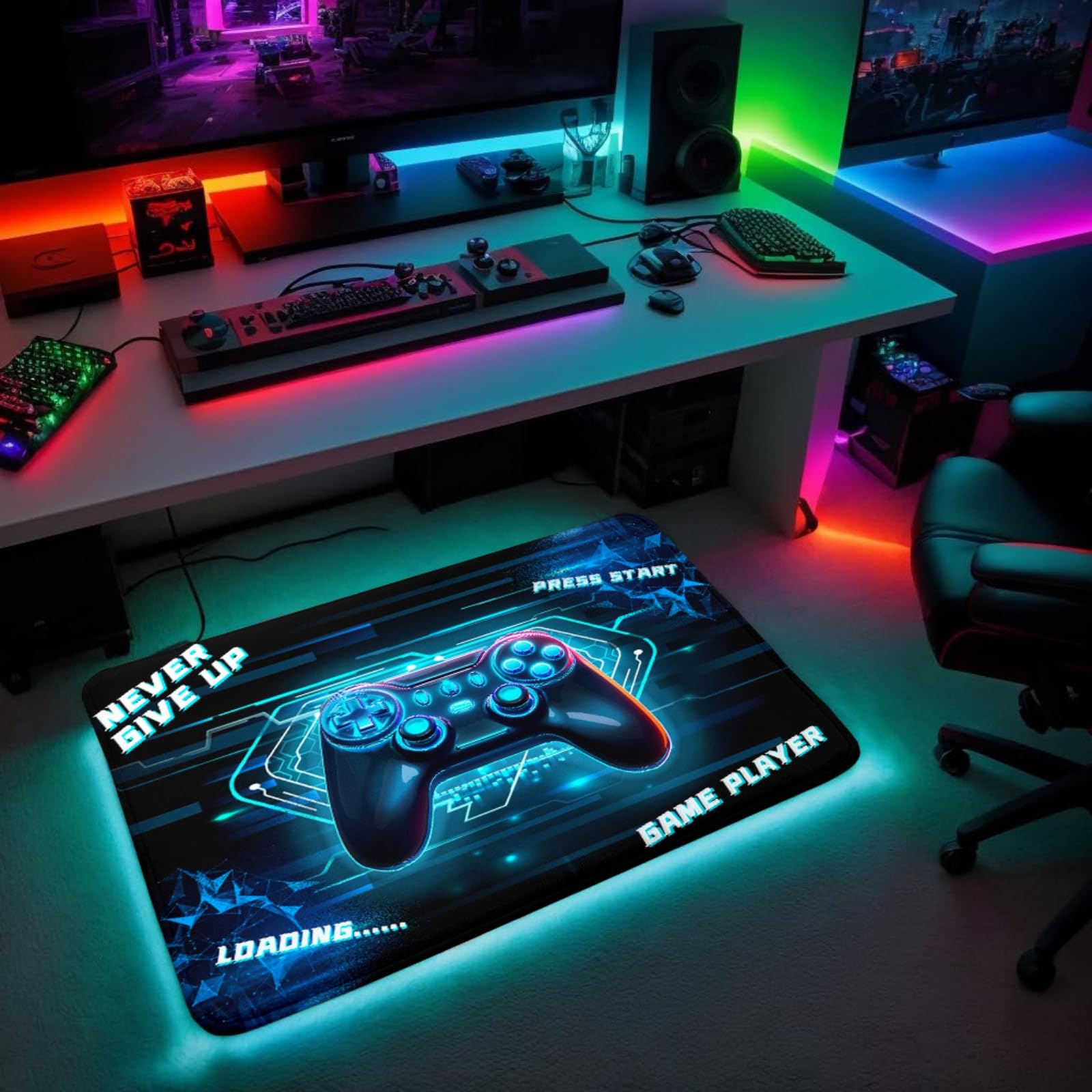 ANGELWARDROBE Gamer Area Rug for Kids Room 3D Gamepad Controller Blue Boys Floor Rugs for Living Room Teen Game Player Living Room Mat Home Decor Sofa Floor Polyester Mat, 35