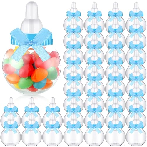 48 minibiberones para baby shower a granel, botella de plástico transparente con nudos de lazo para recién nacidos, fiesta de bautismo, baby shower