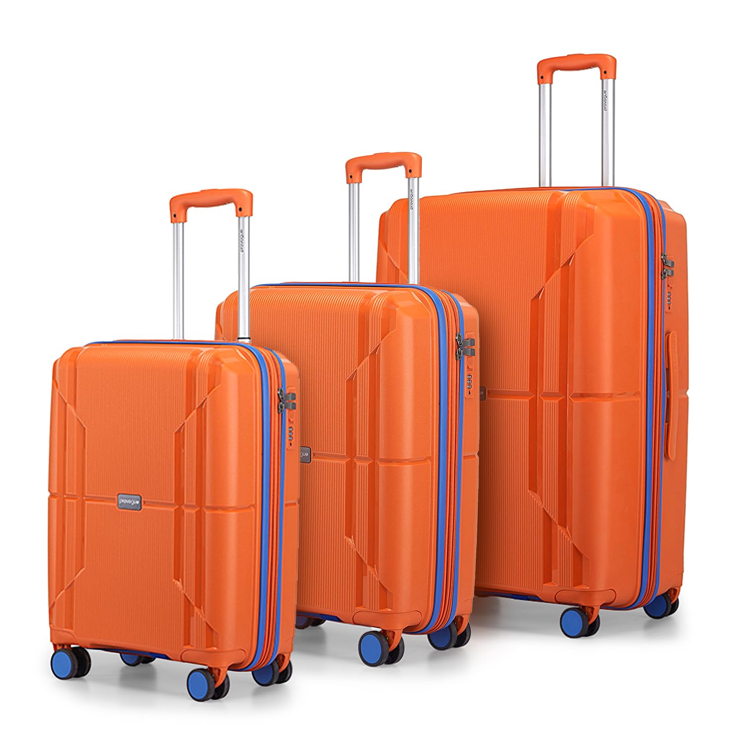 Provogue Lumina Hard-Sided PP Trolley Bag Set of 3 | Expandable Space with 8 Wheels Trolley Bags for Travel |Lightweight with Combination Lock|5 Year Warranty (Burnt Orange)