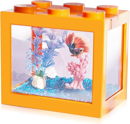 Tsxurepaw Pequeño tanque de peces Betta, mini tanque apilable de pecera, kit de tanque de acuario rectangular de 35 galones con decoración de grava