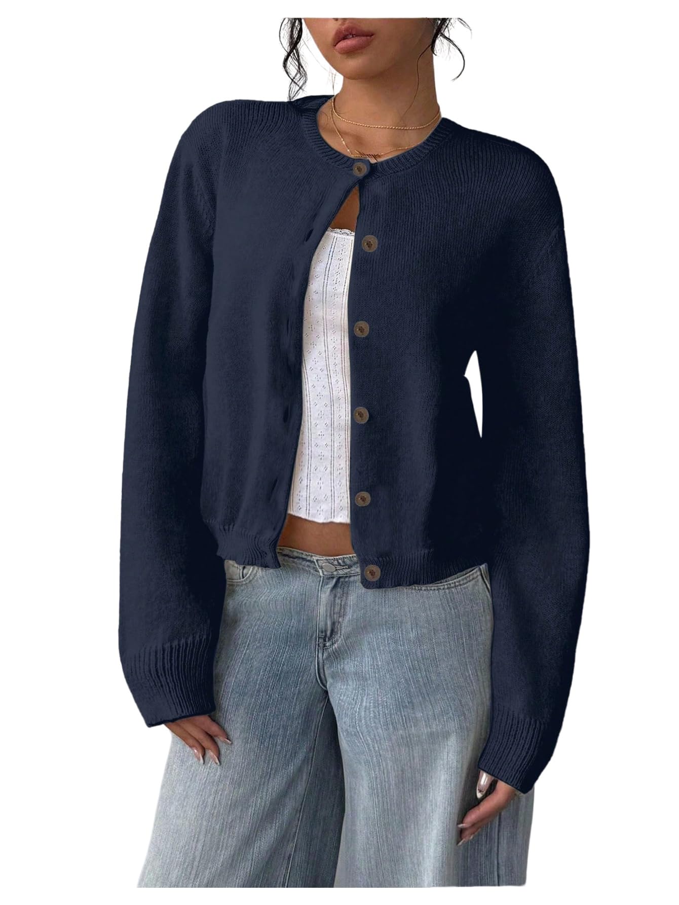 COZYEASE Womens Cropped Button Down Lightweight Cardigan Sweater Knit Y2k Fall Outfits Fashion Clothes 2025