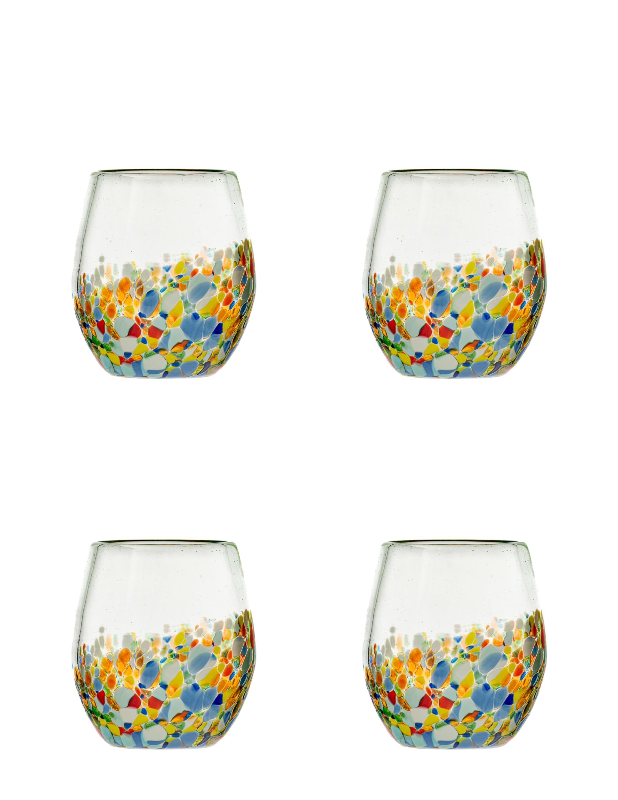 10 Strawberry Street Pueblo Mexican Glassware, Stemless Wine Glass, Set of 4