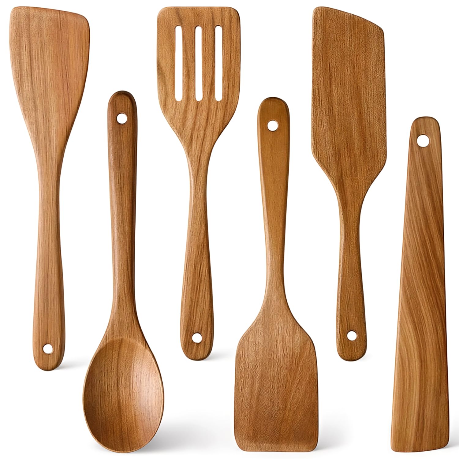 6 Pack Acacia Wood Spatula Set Non Toxic Kitchen Utensils for Cooking Spoon