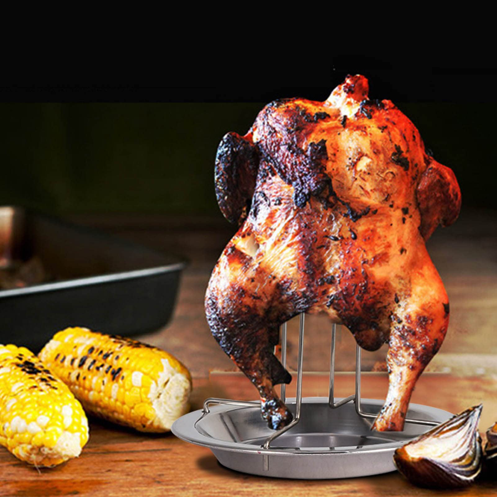 Topyond Chicken Roaster Rack, Stainless Steel Beer Can Chicken Holder, Vertical Non-Stick Roasting Pan for Grill and Oven, BBQ Tool for Chicken Lovers