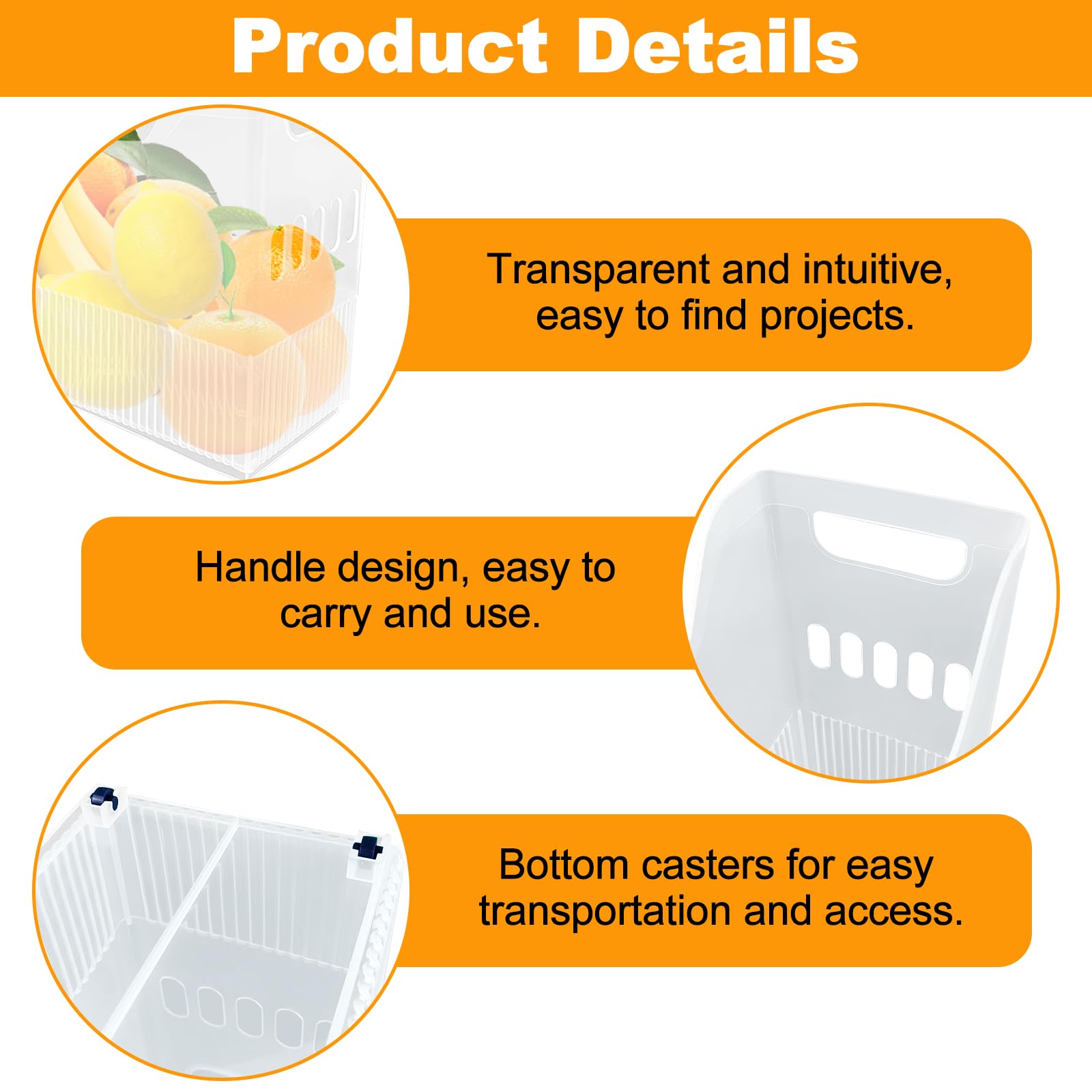 YEXEXINM 3 Pcs Freezer Organizer Bins with Wheel Clear Plastic Pantry Organizer and Storage 3 Size Tall Narrow Kitchen Organization Pantry Organizer Snack Storage Containers for Office Refrigerator