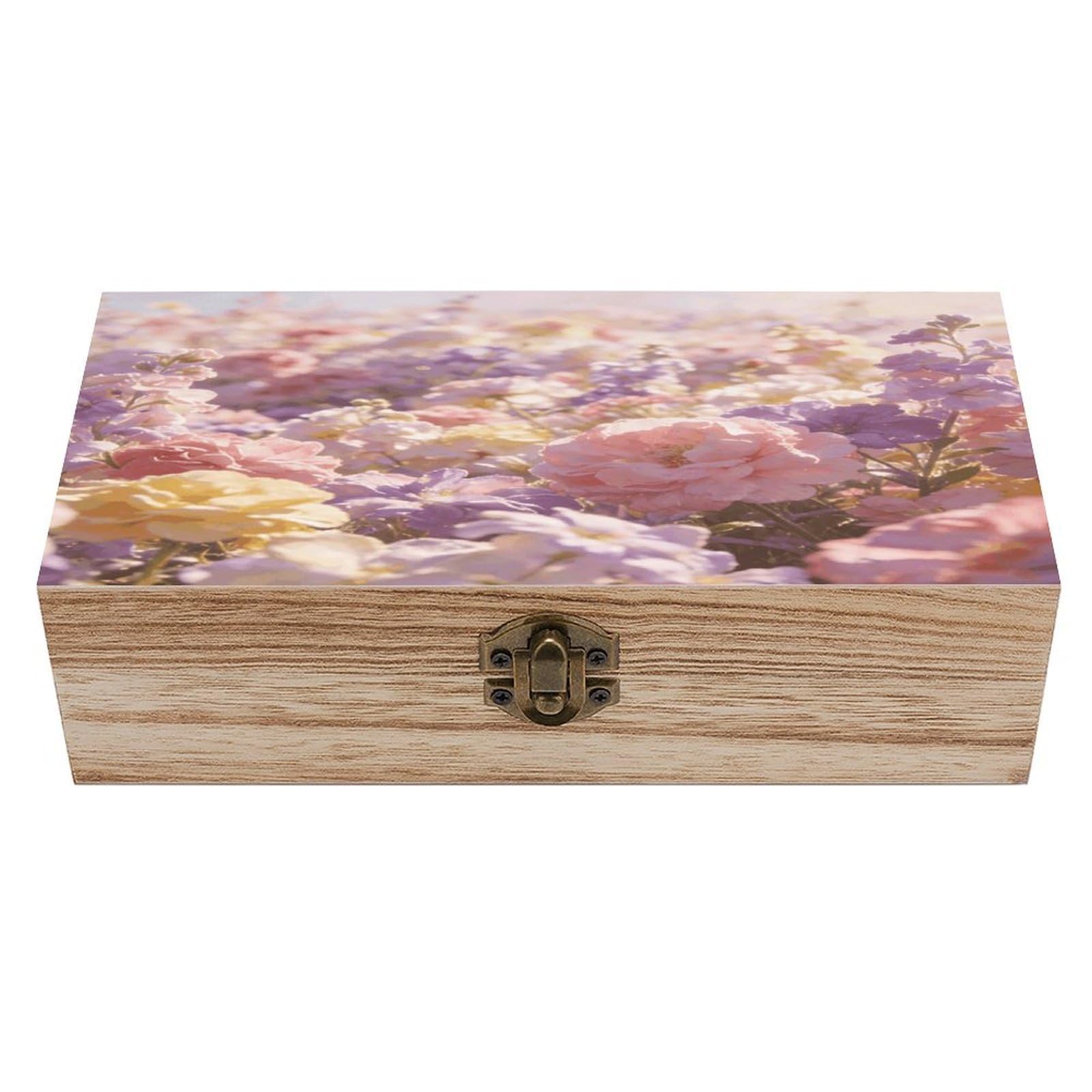 LZQPOEAS Field of Flowers Pastel Floral Wooden Keepsake Box Wooden Storage Box Container with Hinged Lid Beautiful Wood Memory Box Decorative Jewelry Case for Crafts Art Hobbies & Trinket Storage