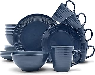 ECHTWERK 16-Piece Vintage Dinner Service "Alicia" Modern Design for 4 People, Stylish Dark Blue Stoneware Dinner Set with 4 x Dinner Plates, 4 x Side Plates, 4 x Bowls, 4 x Tea Cups