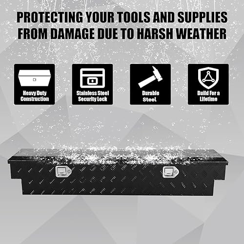 Miniatura 3 de Confote Caja de herramientas chapada en aluminio de 60 pulgadas, caja de herramientas resistente para UTV, camioneta, cama, caravana, organizador de