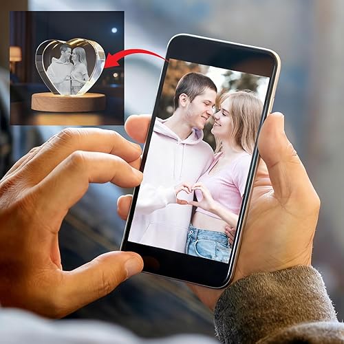 Miniatura 2 de Marco de fotos de cristal personalizado, retrato de fotos de cristal 3D personalizado con texto grabado, regalo ideal para mujeres, hombres, papá,