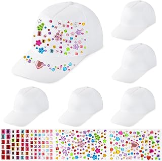 Voarge 6 gorras infantiles para pintar, gorra de béisbol DIY, gorra de béisbol, gorra de pintura, gorra de béisbol para niños, con 3 pegatinas de piedras preciosas