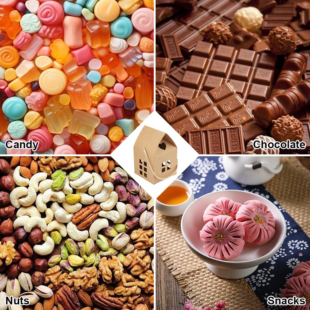 36 Scatole Regalo A Forma Di Casa GeryVtee In Cartone Marrone – 7,6 Cm Per Bomboniere, Biscotti, Caramelle, Matrimoni E Natale