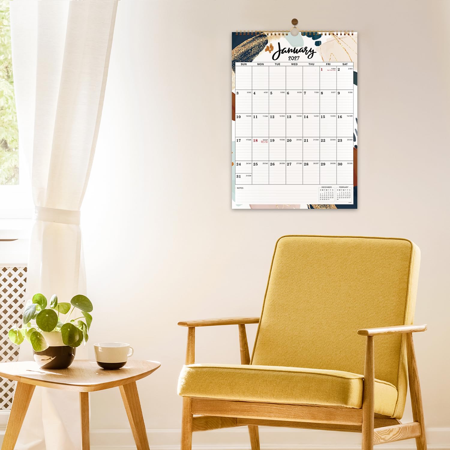 Wandkalender 2023-2024,18 Monate Kalender von Juli 2023,Dez. 2024, 30.5x43.2 cm, Doppeldrahtbindung, Tagesblöcke mit julianischen Daten, perfekt für die Organisation zu Hause, in der Schule & Büro