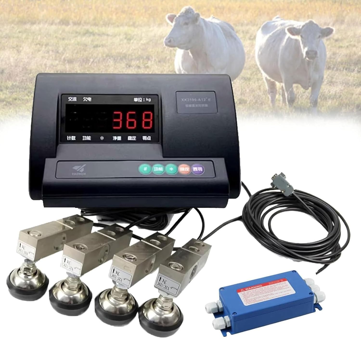 Livestock Scale Kit,High Precision Indicator Load Cell Scale with 4 Sensor & 1 Wire Junction Box,Steel Beam Compression Load Cell Floor Scale Kit,for Animal Cattle Goat Pigs Horse Sheep(2000kg)