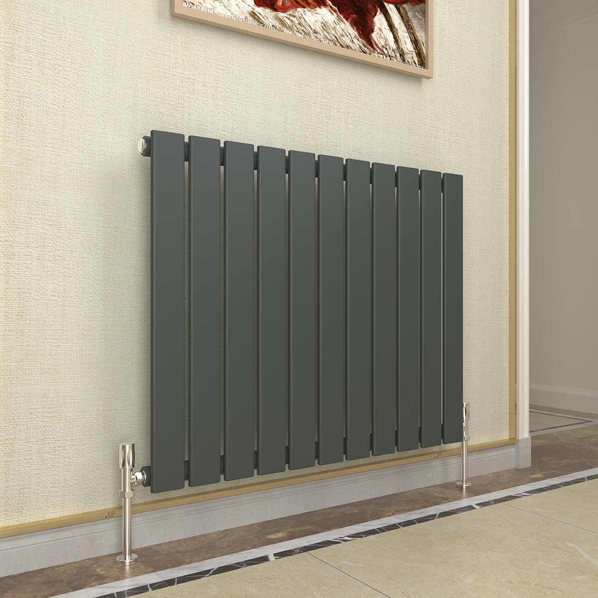 GY Bath Horizontal Radiator Anthracite Flat Panel Designer 600x748mm Single Modern Central Heating Rads