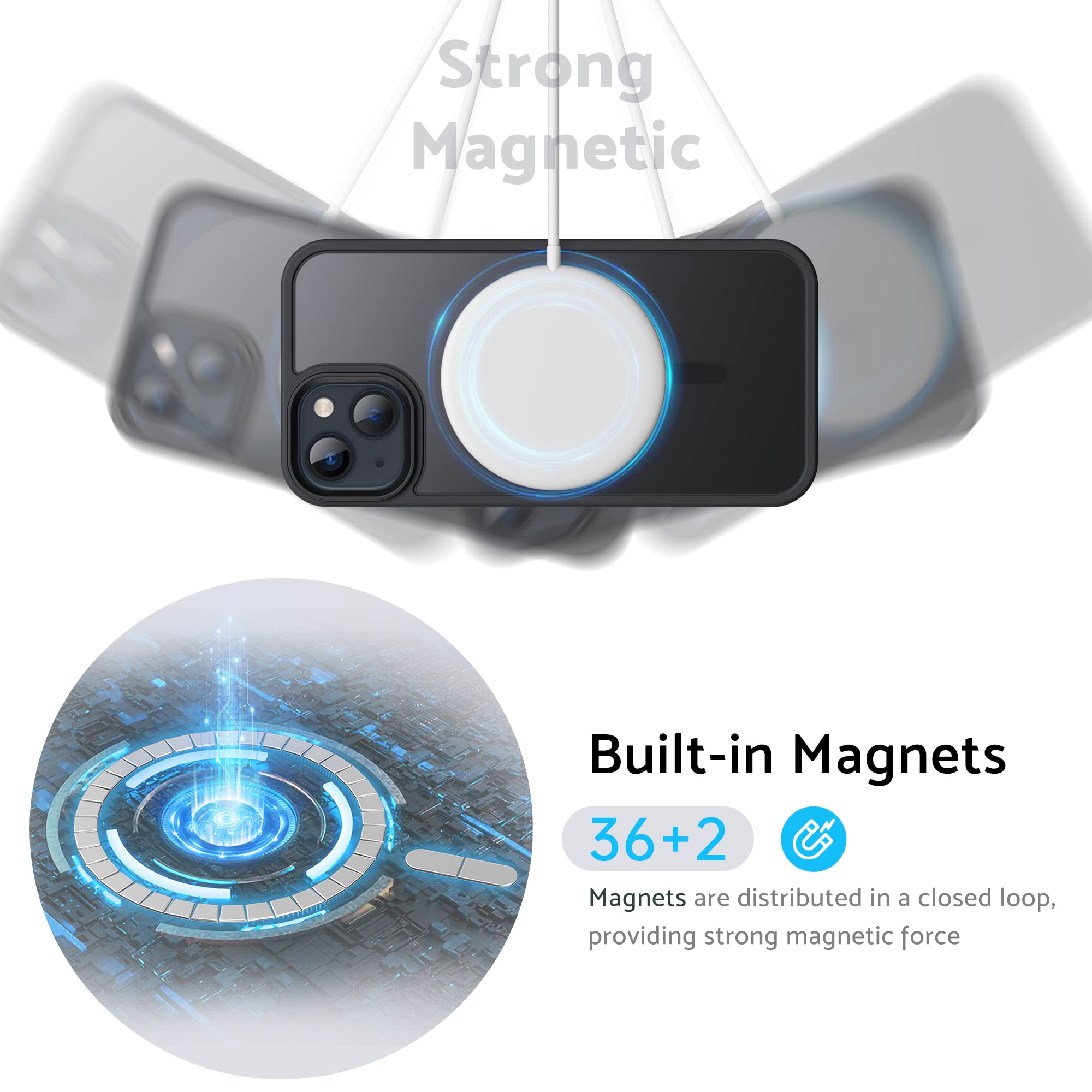 Anqrp Custodia Matt Kada per iPhone 13, sottile [Compatibile con MagSafe] Custodia protettiva magnetica e traslucida