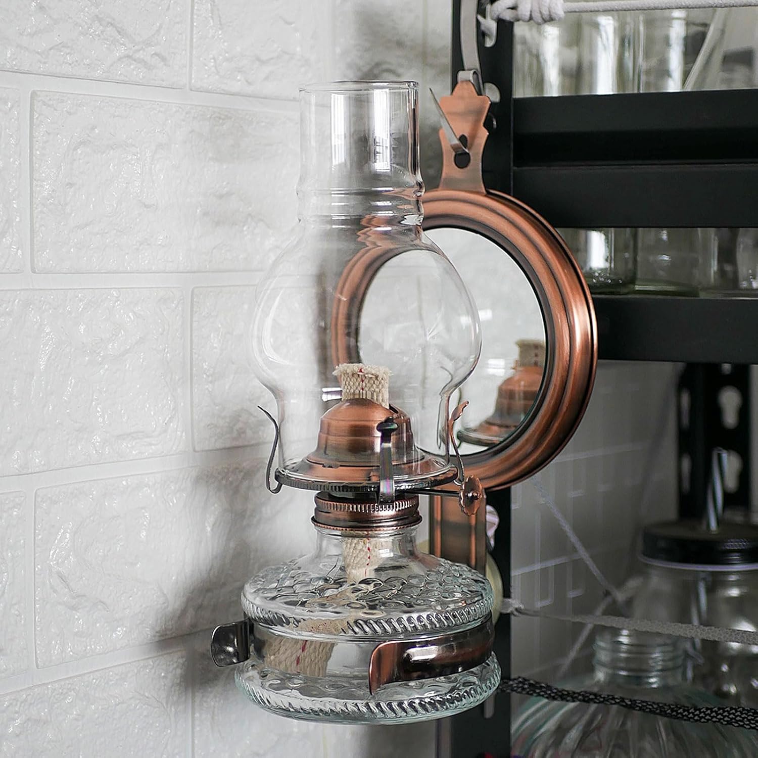 2 Pcs Large Kerosene Lamp Lantern Wall Mounted Kerosene Lamps Vintage Glass Clear Kerosene Lamp Rustic Oil Lamp for Indoor Use Home Decor Lighting - Bronzy