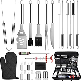 OneSight 27PCS Kit Barbecue Ustensiles Acier Inoxydable Outil de Barbecue Portables Malette Barbecue Accessoires pour Barbecue à Griller pour BBQ Camping Extérieur Hommes Papa Cadeau d'anniversaire