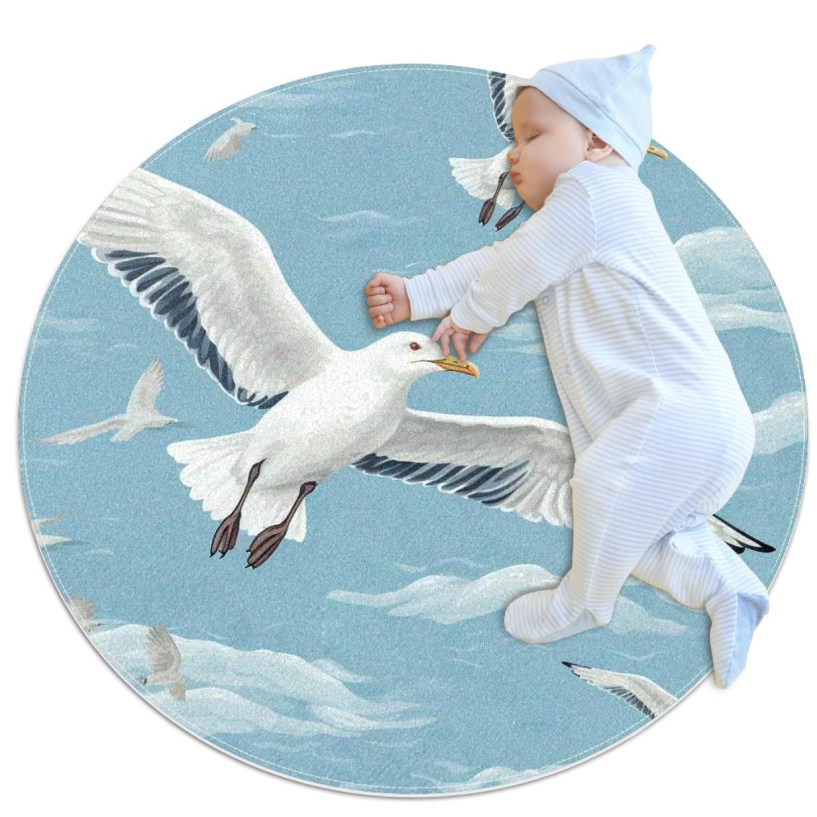 Tapis de salle de bain antidérapant rond 1m motif mouette absorbant
