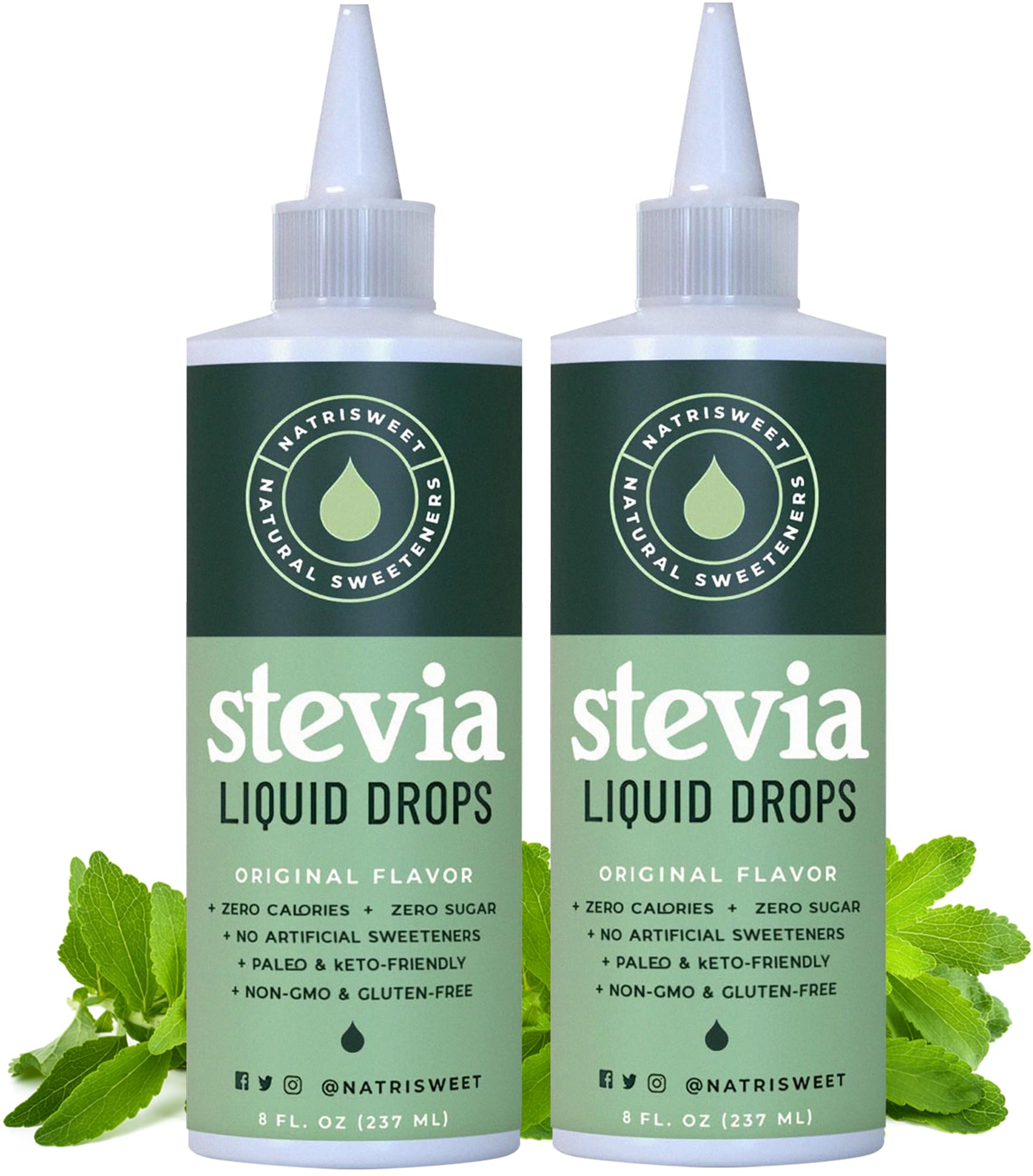 Natrisweet Liquid Stevia Drops, 8oz 2pack, Pure Sweetener from Stevia Extract, Plant-Based Sugar Substitute, Zero Calorie Keto Sweetner, Mix Liquid Sugar into Drinks and Treats, Non-GMO