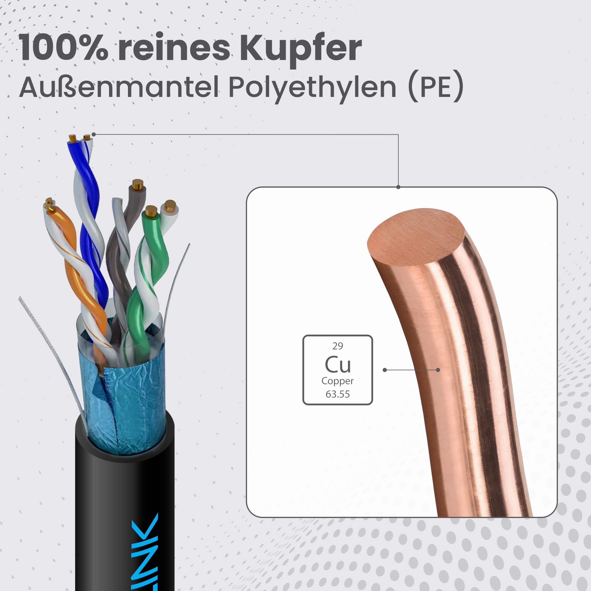 EXTRALINK 100m CAT5e Netzwerkkabel Outdoor LAN Kabel Verlegekabel Ethernet Installationskabel – 100% Kupfer F/UTP geschirmt, UV-beständig, PE Außenmantel, Outdoor Kabel langlebig & wetterfest