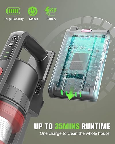 Miniatura 3 de Aspiradora inalámbrica, 85,000PRM mejorada de doble succión inalámbrica hasta 35 minutos de tiempo de funcionamiento, aspiradora recargable ligera