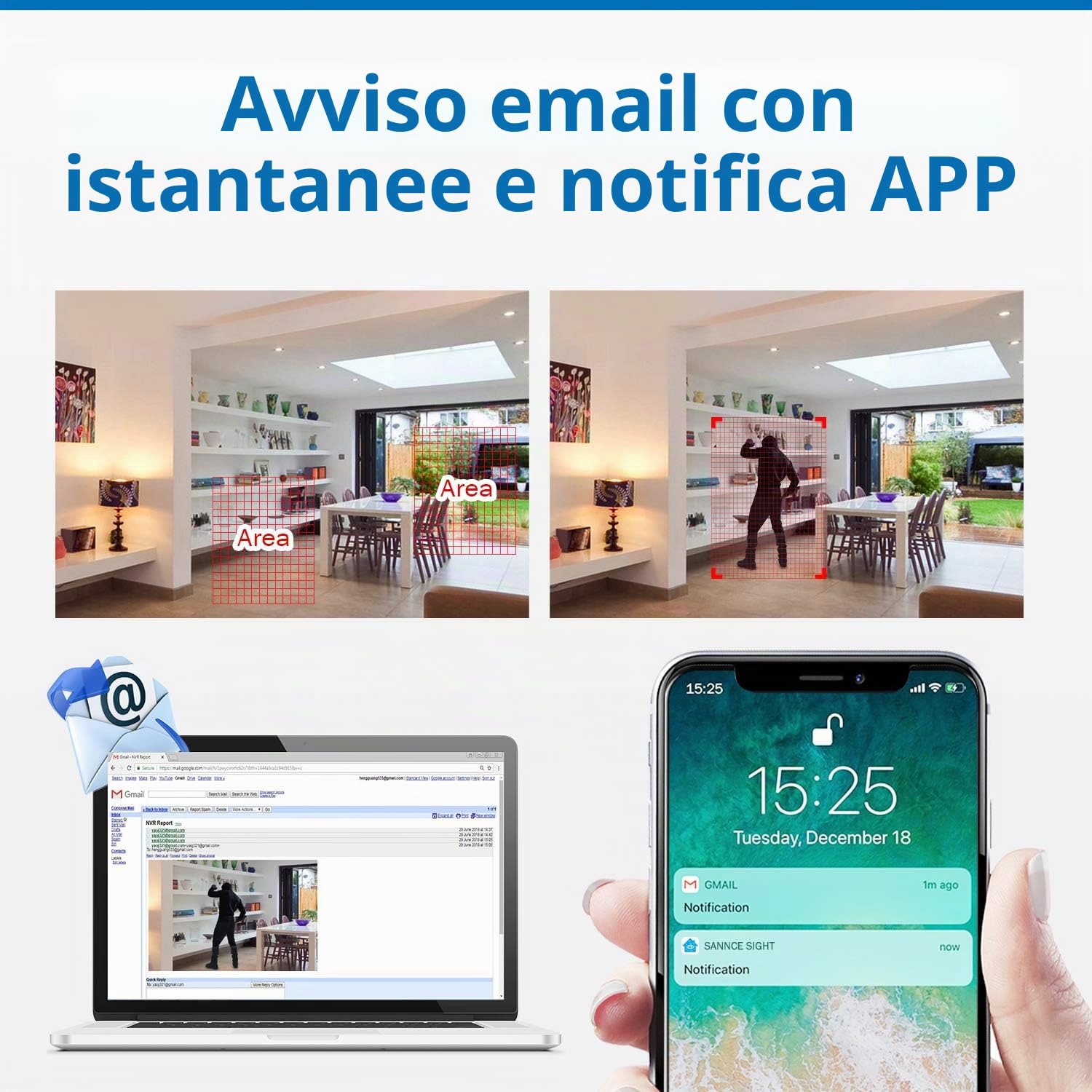 SANNCE Kit Videosorveglianza POE 8CH 5MP con HDD da 1TB + 8 x 2MP Telecamera per Esterni Registrazione 24/7, Visione Notturna IR