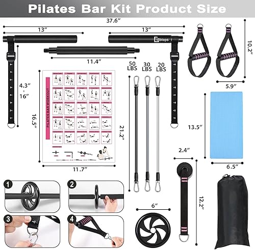 Miniatura 5 de Kit de barra de pilates con bandas de resistencia, barra de ejercicio de equipo de pilates con rodillo de abdominales para entrenamiento de