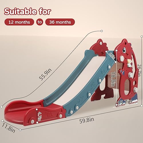 Miniatura 7 de Tobogán para Niños para Niños Pequeños - 4 en 1 Tobogán de Plástico Independiente para Interiores para Niños Pequeños Conjunto de Juego de Tobogán