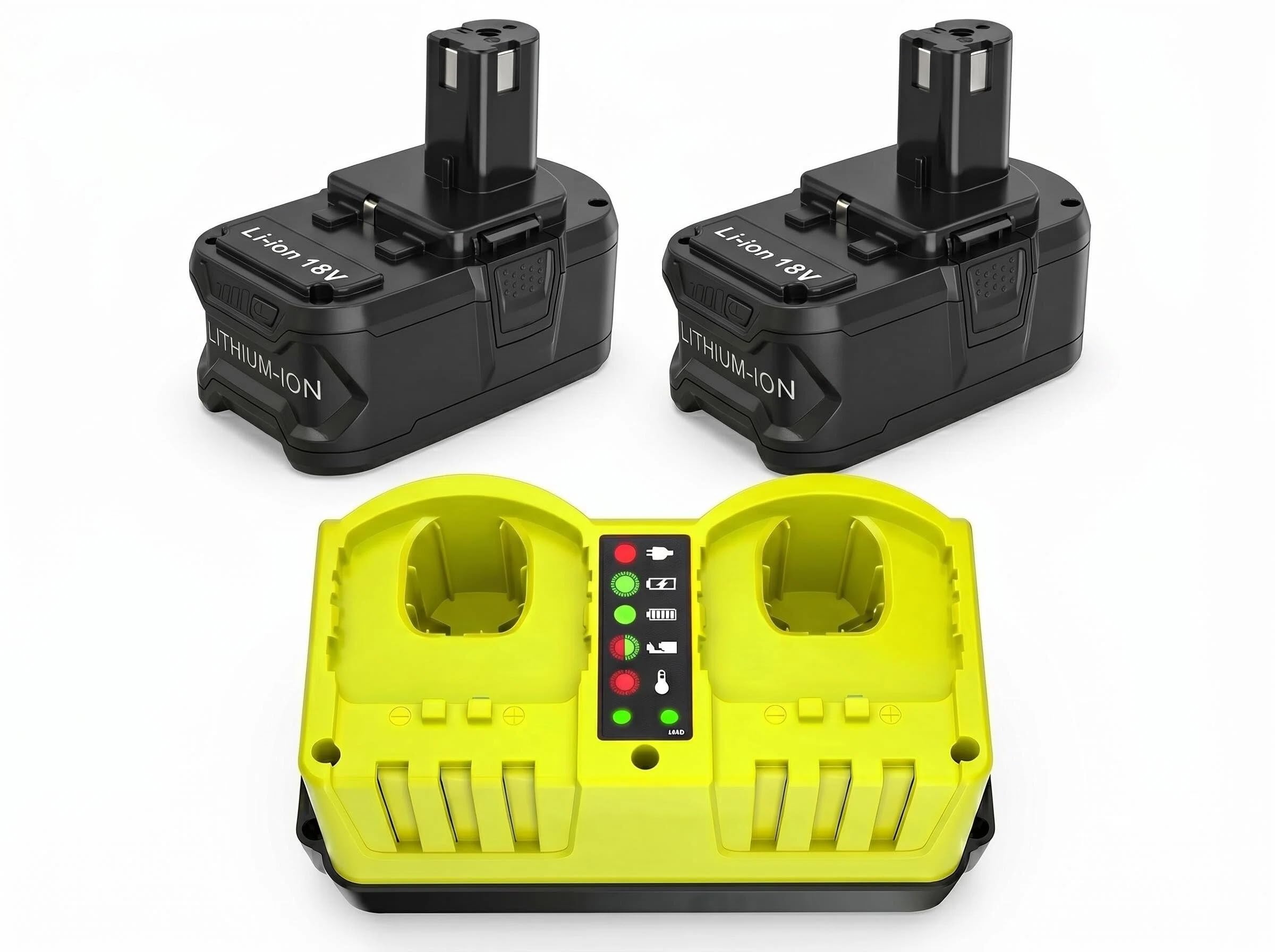 18V 1.5A Fast Charger Dual port & 2 PACK 5000mAh Battery Combo, Compatible with Ryobi ONE+ 18V Power Tools, Fits BPL1850 BPL1840 BPL1820 Lithium-Ion Batteries