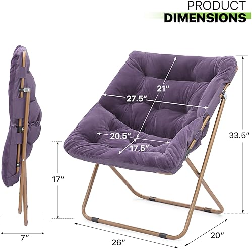 Miniatura 84 de Magshion Silla platillo plegable con otomana para adultos, cómodo asiento de lectura, asiento de piel sintética con marco de metal acolchado grueso