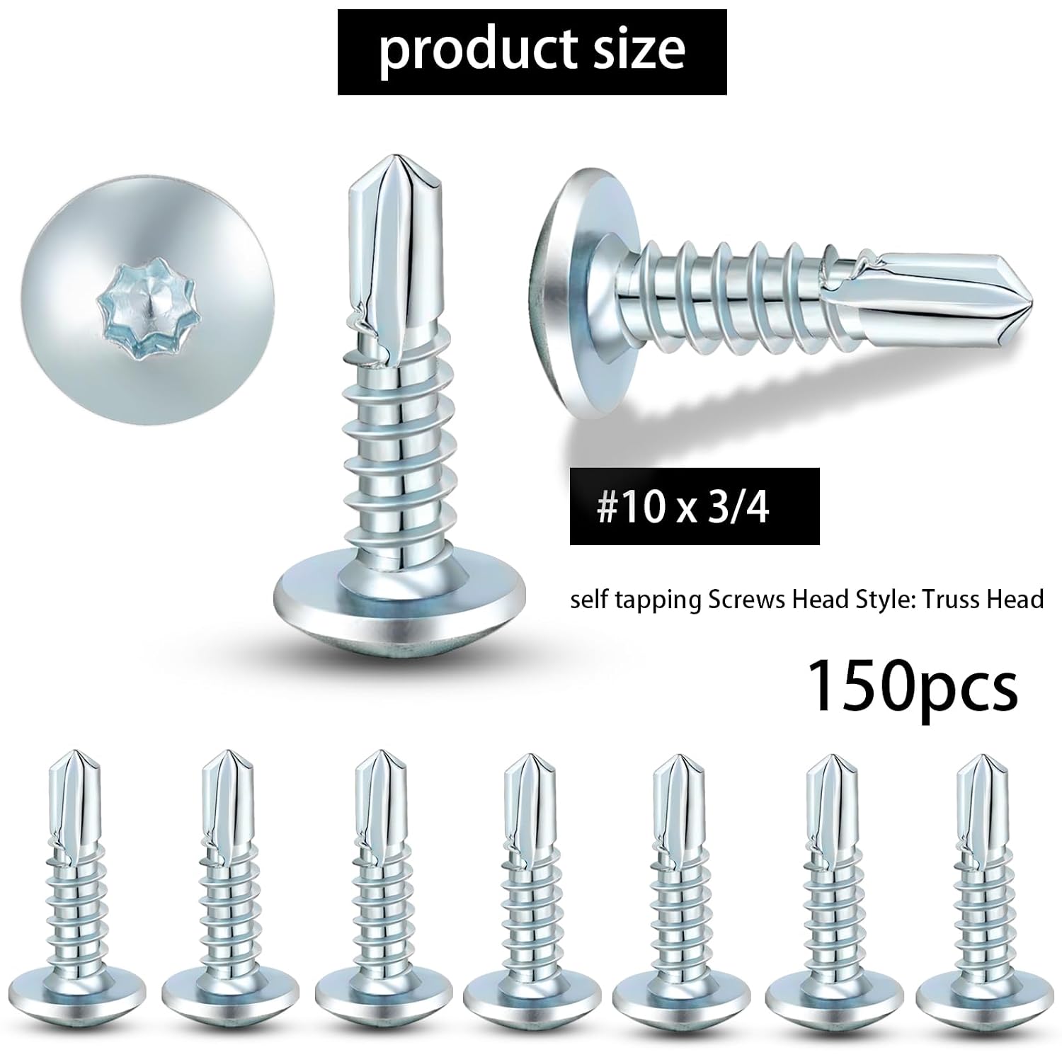 #10 x 3/4" Trailer Screws Self Tapping Zinc-Plated - Enclosed Car Hauler/RV Self-Drilling Metal Screws OEM Grade (150-Pack)