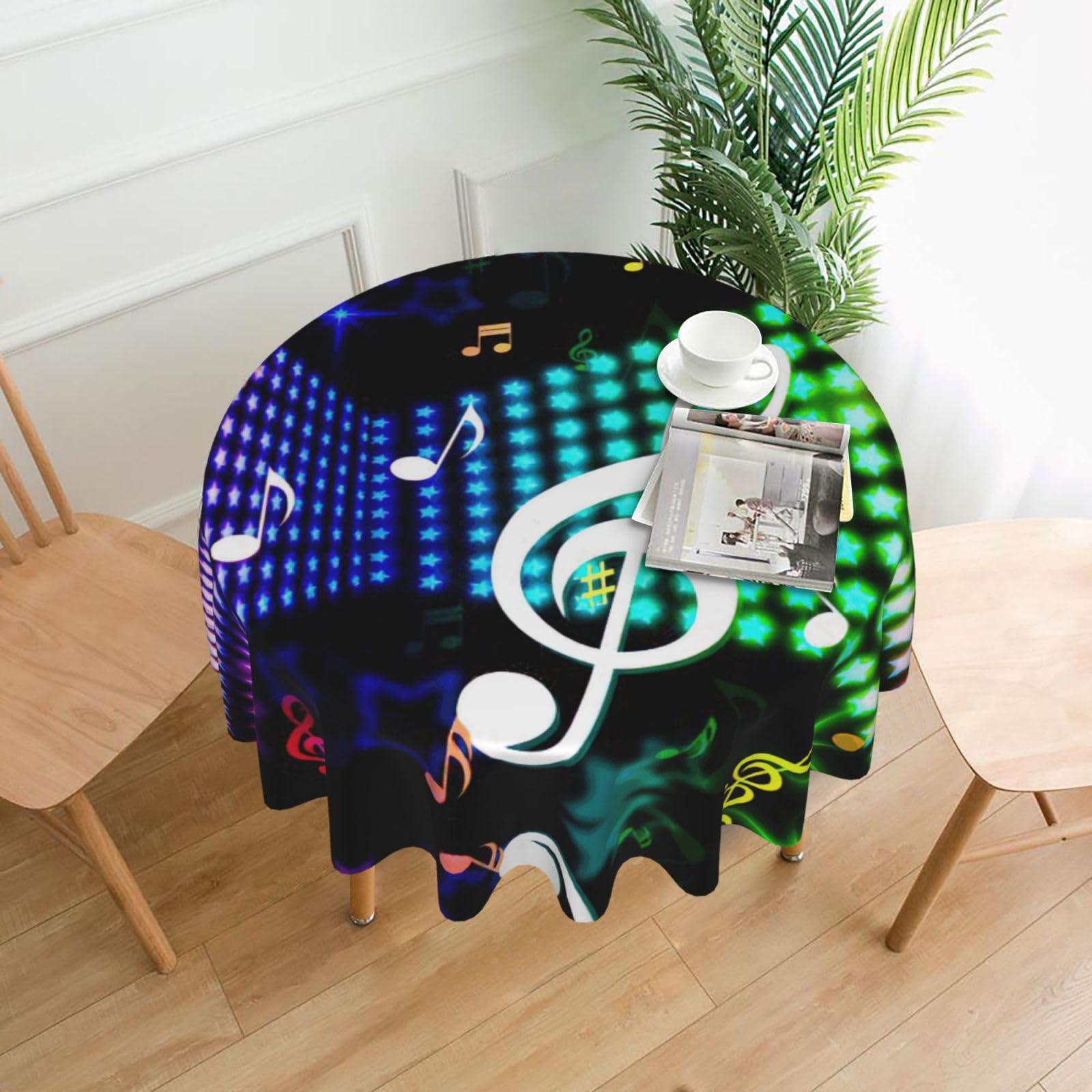 Zcmkjlg Dreamlike Cool Music Print Quick Ship Round Tablecloth 60in Polyester Washable Cover for Dining Room