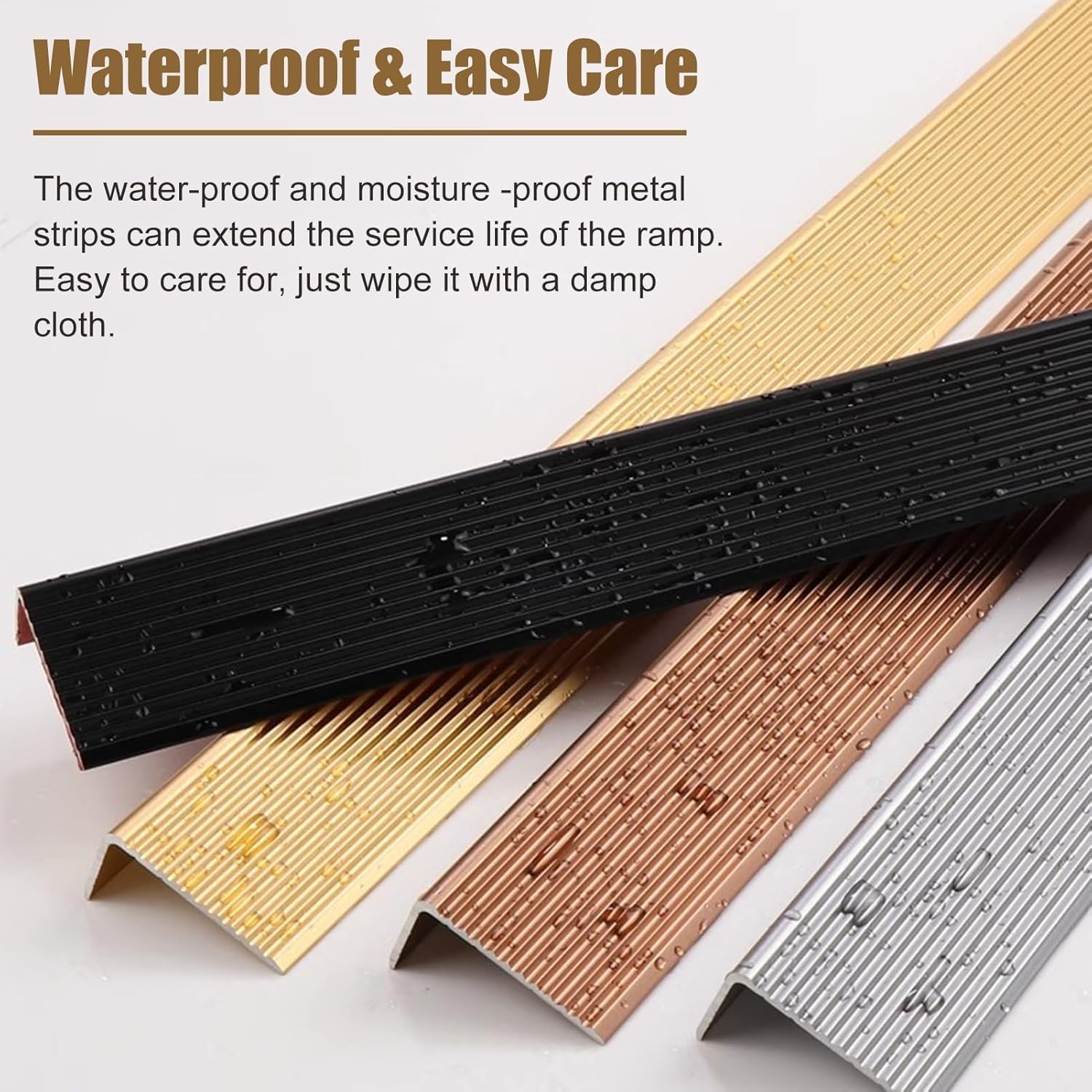 TIST Self-Adhesive Metal Floor Transition Strips, Outdoor Indoor Staircases Pads, L Molding Threshold Bar, Hole-Free Look, Easy Installation(Matte Gold,4cm(1 5/8") Wide)