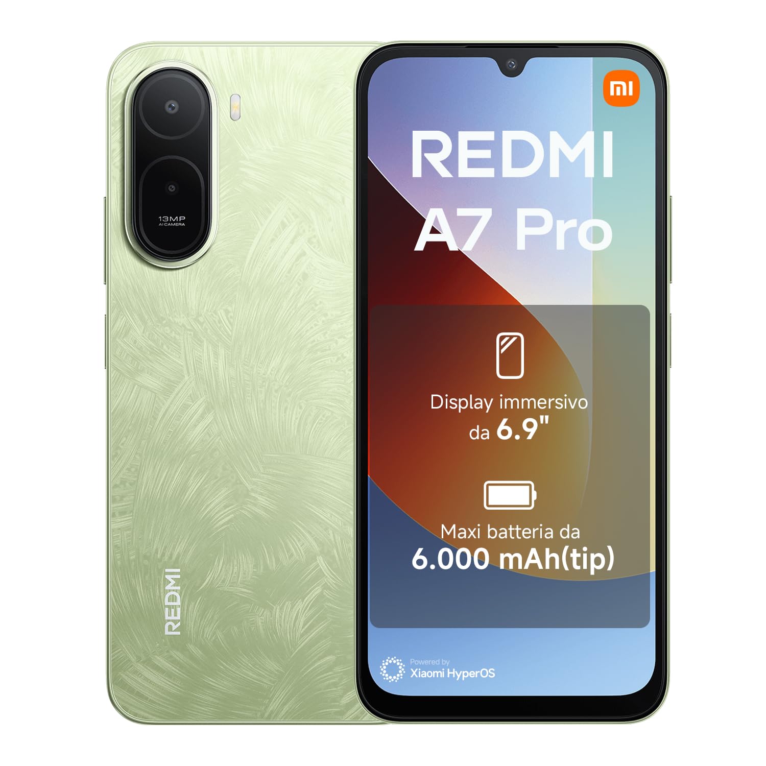 Xiaomi REDMI A7 Pro Smartphone 4+128GB, Display immersivo 6,9", Batteria 6000 mAh(tip), Processore Octa-core, Doppia fotocamera AI da 13MP, Verde, Garanzia 2 anni + 1 anno extra,Caricatore non incluso
