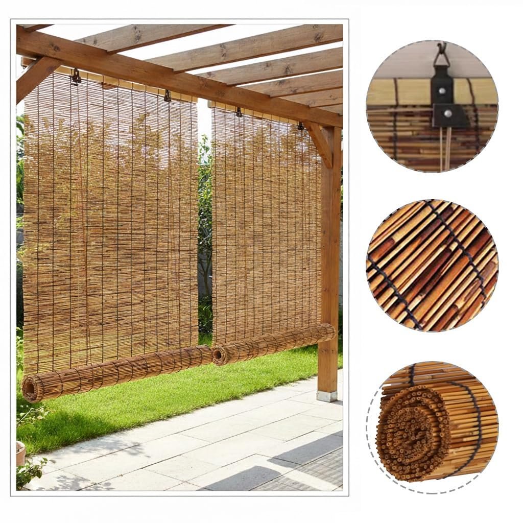 Bambusrollo außenrollo wetterfest Outdoor Bambus Rollo für Tür extra breit Fenster Sonnenschutz Sichtschutz natürlich Jalousine(85W x 240H cm)