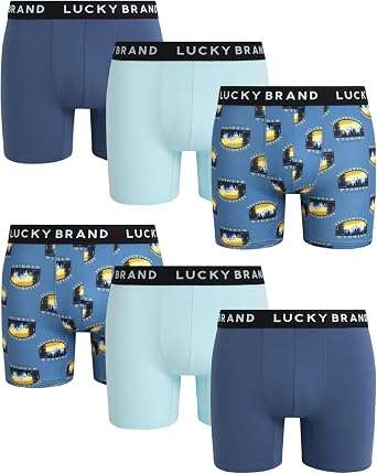 Lucky Brand Mens Boxer Briefs 6 Pack Soft Stretch Boxers for Men 6" Inseam