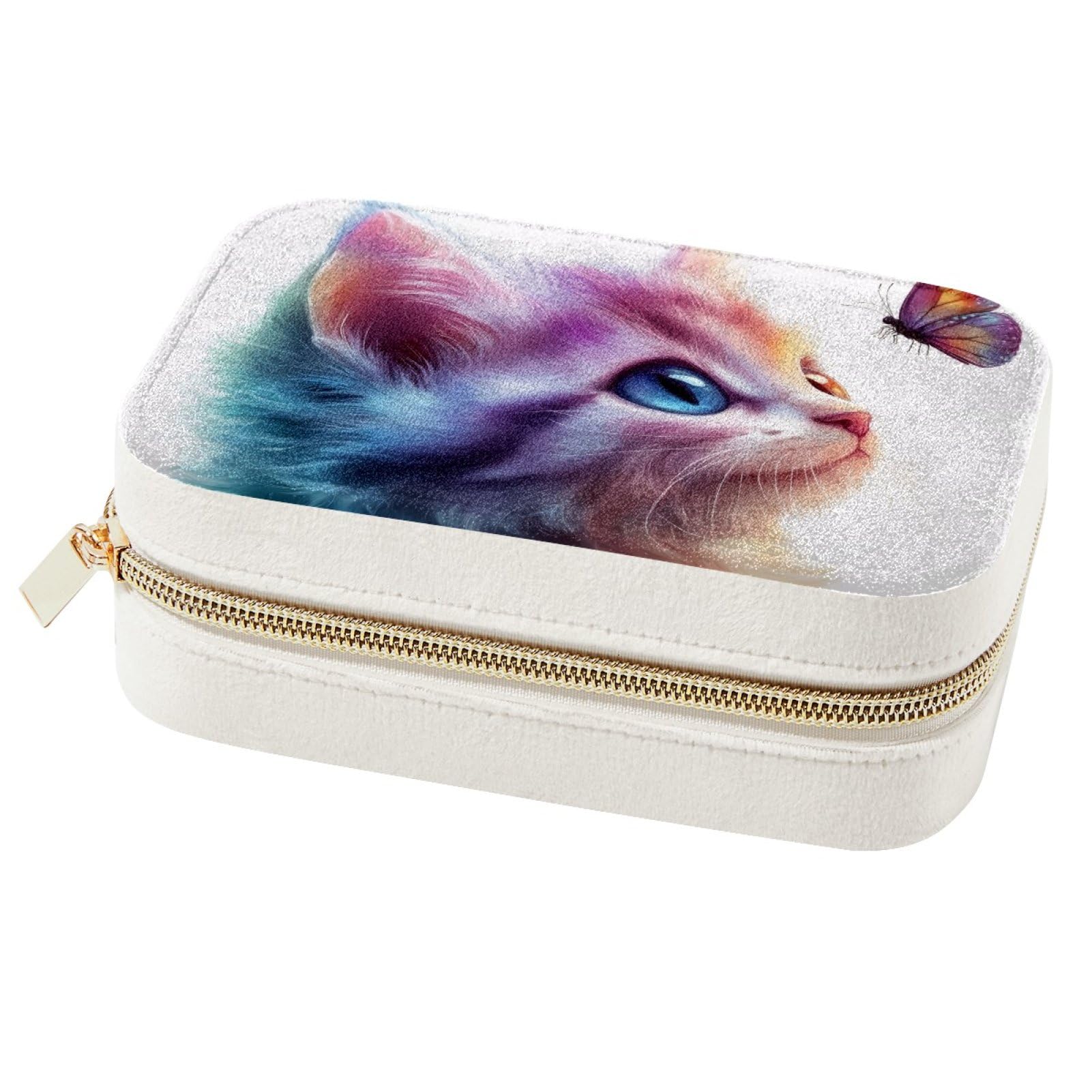 Boîte à bijoux portable chat et papillon pour voyage et rangement bagues