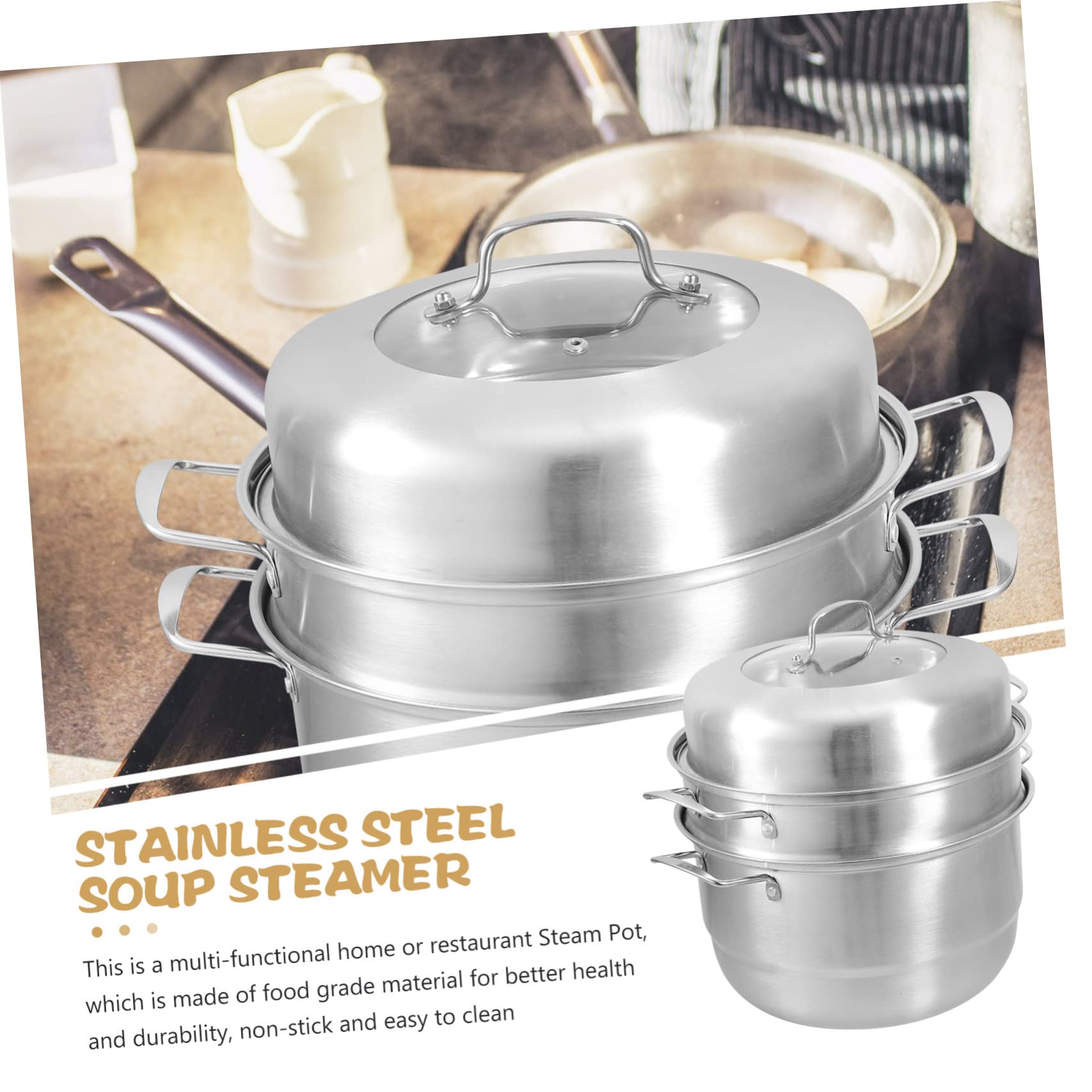 3-stöckiger Dampfgarer aus Edelstahl und Glas, Silber