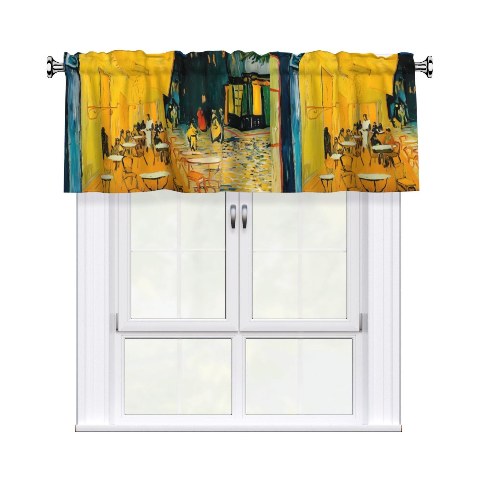 WHJSSF Cafe Terrace at Night Prints Housewarming Gift – Peach Skin Window Valance 54x18 for a Cozy Kitchen Refresh