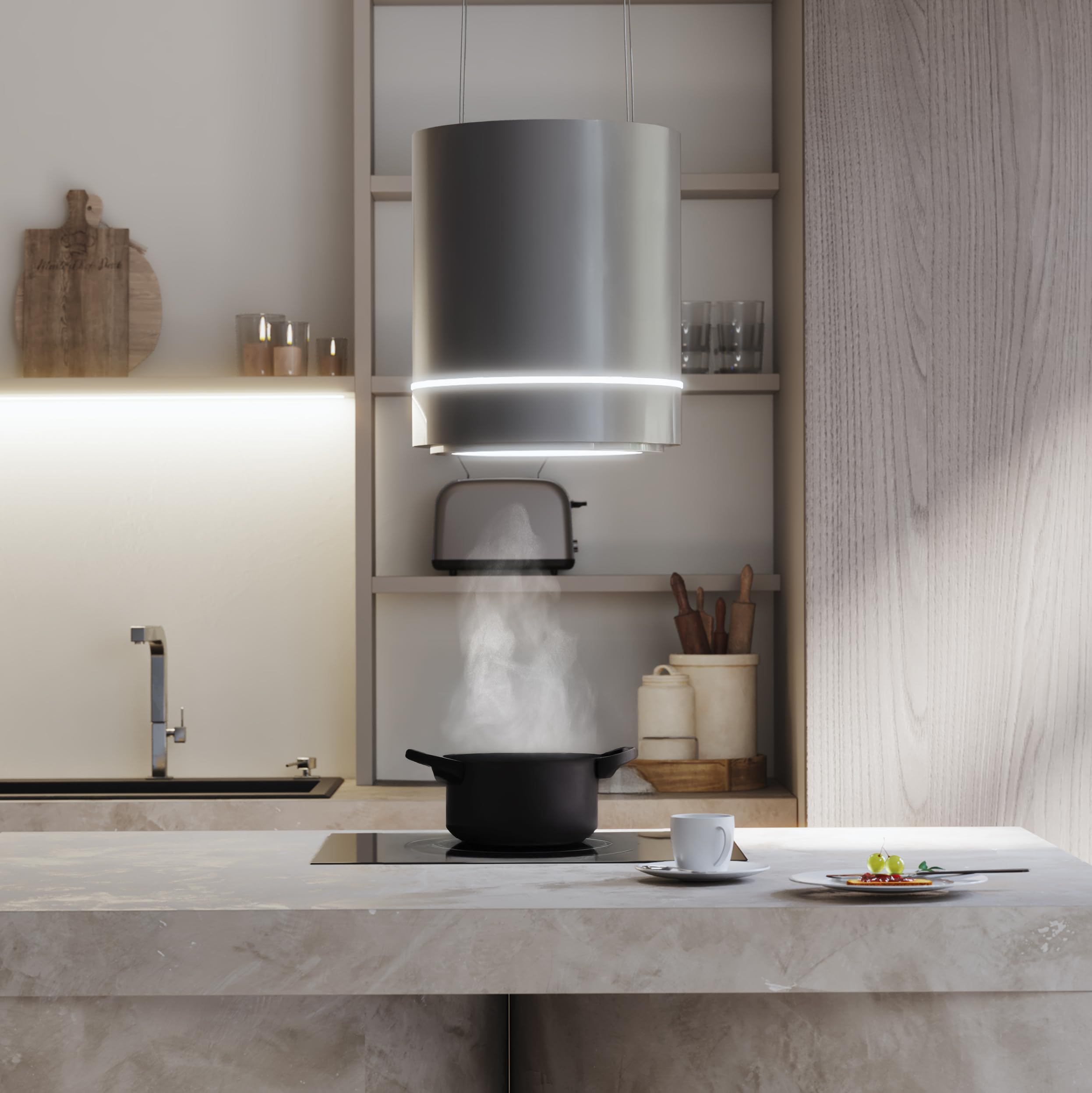 Cecotec Bolero Flux Cre Insel-Dunstabzugshaube 44 cm Edelstahloptik 800 m³/h 210 W A++