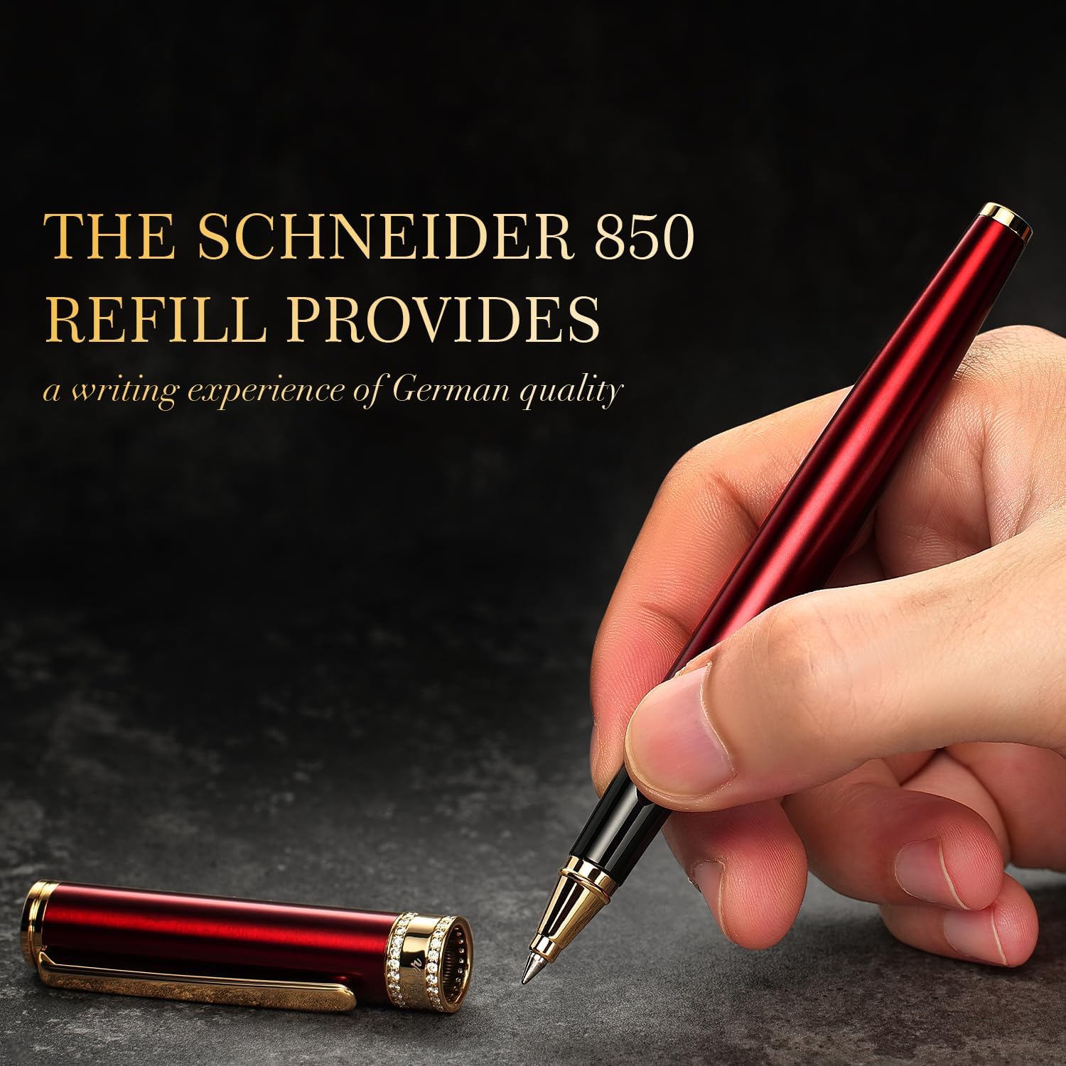 BEILUNER Luxury Rollerball Pen, Diamond-Studded Cap Design, 24K Gold Finish, Noble and Elegant, Schneider Ink Refill, Fancy Pen Gift Set for Women & Men, Executive Office, Nice Designer Pens - Image 8