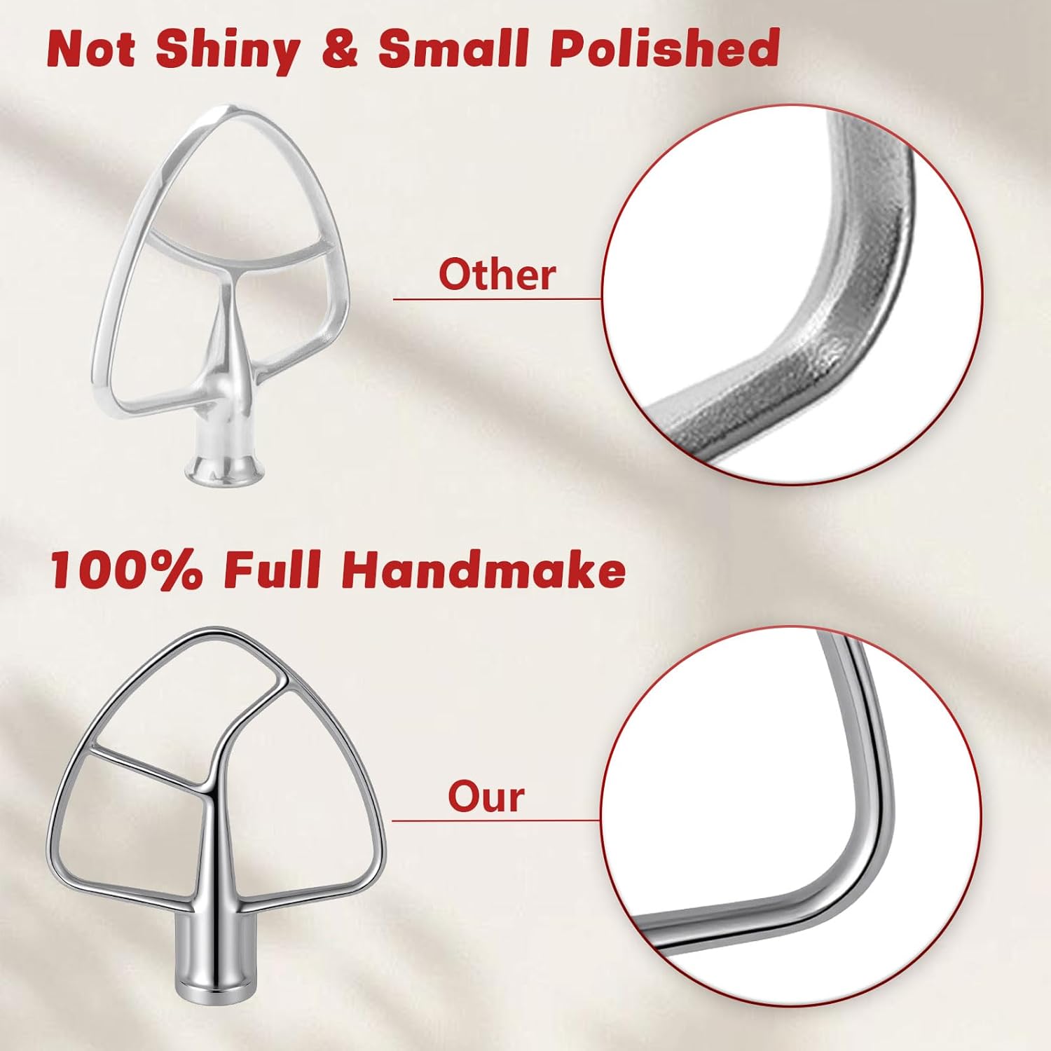 K45B Stainless Steel Flat Beater for KitchenAid Mixers, Fits 4.5-5 Quart Tilt-Head Models, Dishwasher Safe, No Coating Peel